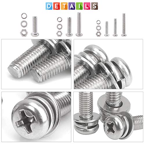 Glarks 1020Pcs Flat Hex & Pan Head Stainless Steel Screws Nuts Lock and Flat Gasket Washers Assortment Kit