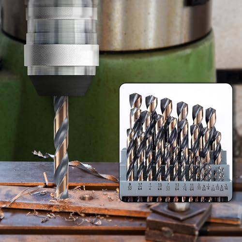 29Pcs Cobalt Drill Bit Set, 135 Degree Tip High Speed Steel with Black and Gold Finish, Stainless Steel, Plastic, and Wood with Metal Indexed Storage Case 1/16"-1/2" 1/16"-1/2" (29pcs, Black Gold)
