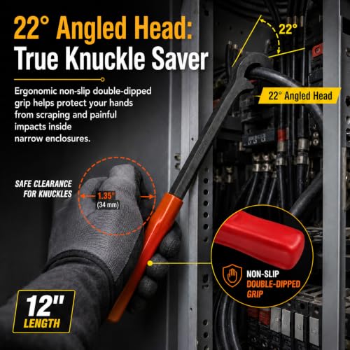 12 inch Cable Bender Tool, Heavy Duty Wire Bending Tool for Easily Bending Max 350 MCM Copper & Aluminum Wires in Electrical Panels, 22° Angled Head Knuckle Saver, 2 Pack