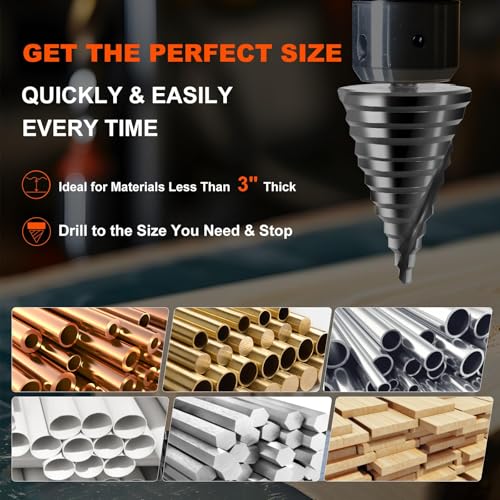 HSS Step Drill Bit for Metal, 12 Steps from 1/4" to 2-3/8", Spiral Flutes M2 1/4"- 2-3/8"