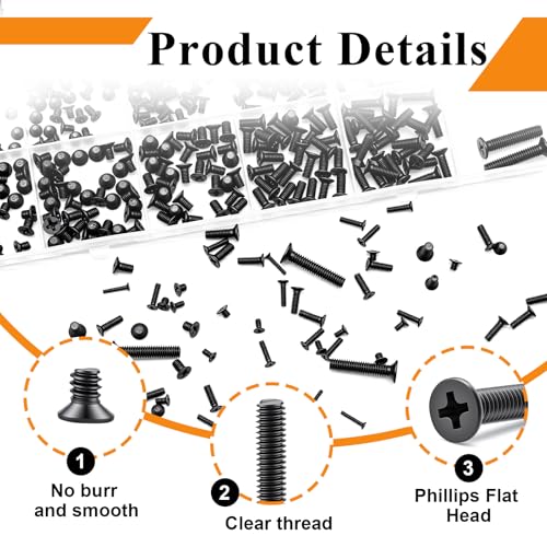 24Sizes 888Pcs Tiny Micro Laptop Computer Screw Kit M1.4/M1.7/M2/M2.5/M3/M4 Countersunk Flat Head Phillips Mini Repair Screws Set for Machinery, Furniture, Automotive, Motorcycle