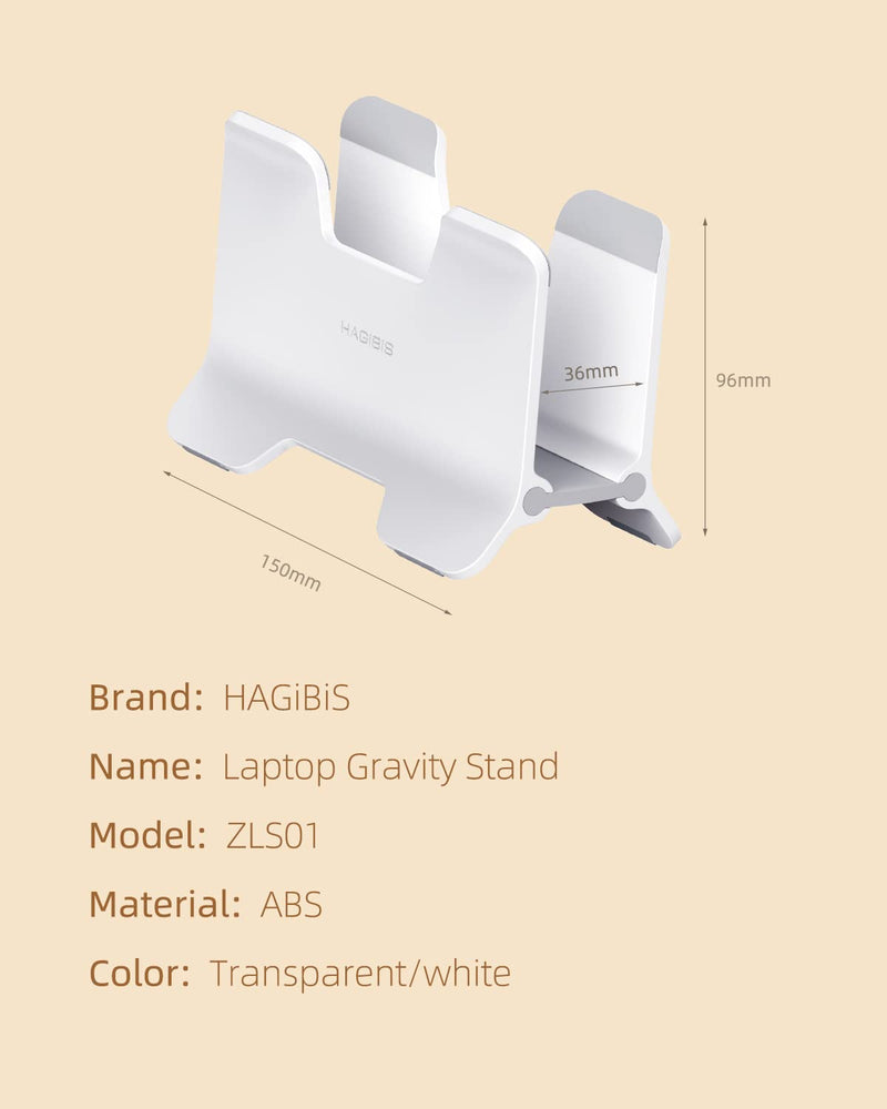 Hagibis Vertical Laptop Stand Desktop for Desk Gravity Locking Holder Dock Save Space Improves Airflow for MacBook Pro, Mac Mini, Surface, HP, Dell, Chrome Book (White ABS) White ABS