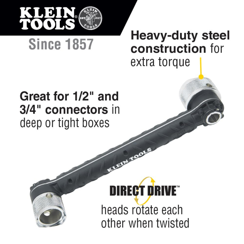 Klein Tools 56999 Conduit Locknut Wrench for 1/2-Inch and 3/4-Inch Connectors, Direct Drive Heads Rotate