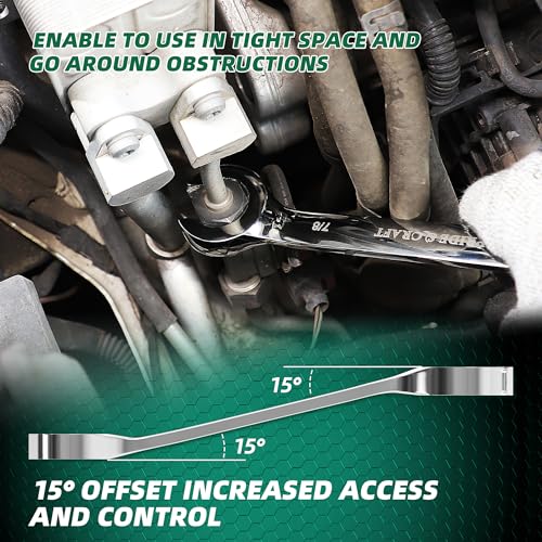 PRIDE&CRAFT 12-Piece Flare Nut Wrench Set, Metric & SAE,6-21mm & 1/4" to 7/8", CR-V Steel, 15°Offset Design, Brake Line Wrench Set with Organizer Pouch 12pc Metric & Sae Standard