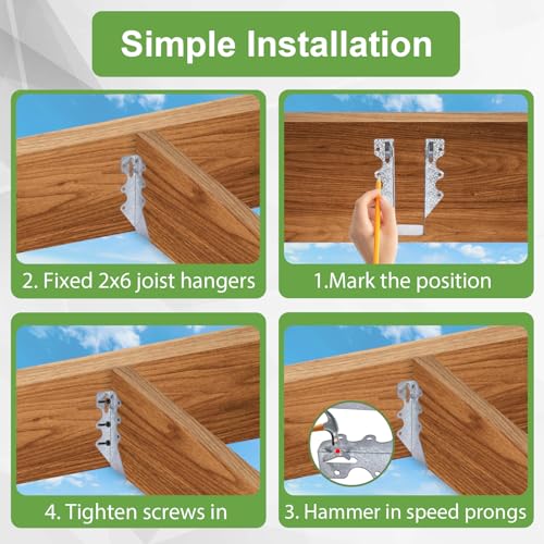 55 PCS 2x6 Steel Joist Hangers, 20 Gauge Galvanized Brackets for Wood 55