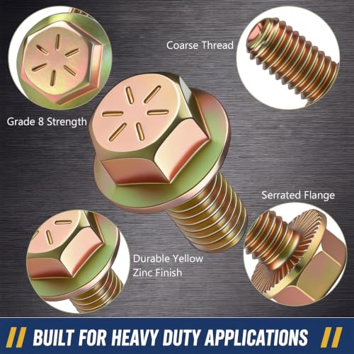 Shimeyao 50 Pcs 3/8-16 x 3/4" Grade 8 Hex Flange Bolts Yellow Zinc Plated Coarse Thread Alloy Steel Fasteners, Heavy Duty Hex Head Flange Screws for Automotive, Machinery, Trailer and RV, Repair 3/8-16 x 3/4"