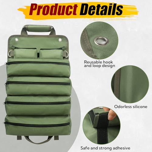 2 Pack Roll Up Tool Bag Organizer,Tool Roll Up Bag, Heavy Duty Roll Up Tool Bag for Mechanics, Electricians, Plumbers, Portable Tool Pouch for Wrenches, Screwdrivers,for Dad