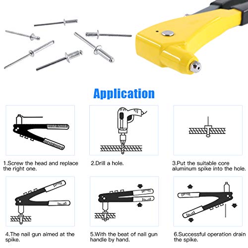 GLARKS Heavy Duty Riveter Set, 210Pcs Aluminum Blind Rivets Assortment Kit and a Professional Pop Rivet Gun for Sheet Metal, Automotive, Railway, and Duct Work (Rivet Gun with Rivets Set) Rivet Gun with Rivets Set