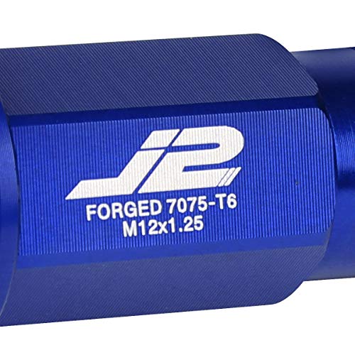 J2 Engineering 7075-T6 Aluminum M12x 1.25 20Pcs 50mm Tall Open-End Lug Nut w/Socket Adapter Blue