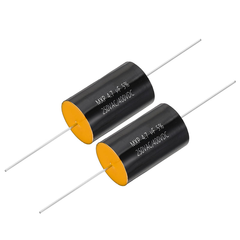 PATIKIL 4.7uF 250AC/400DC V Frequency Divider Capacitor, 2 Pcs Axial Audio Speaker Crossover Step-Less Film Capacitor MKP Capacitor for Audio Equipment Appliances, Black