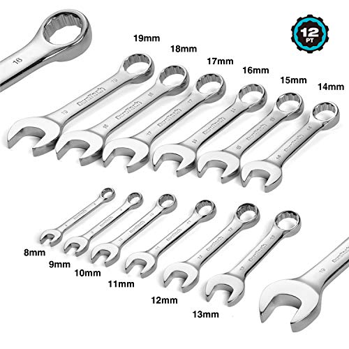 DURATECH Stubby Combination Wrench Set, Metric, 12-Piece, 8-19mm 12-Piece, Metric