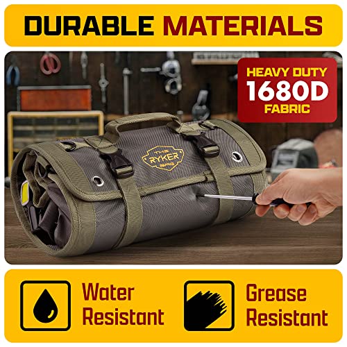 The Ryker Bag PRO Tool Roll Organizer - Motorcycle Tool Bag With 4 Detachable Pouches & Wrench Organizer for Mechanic - Small Car Portable Tool Bag - Gifts for Dad