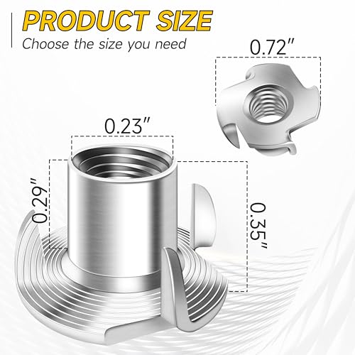Mywish (20Sets) 1/4-20 Bolt x 1" Button Head Socket Cap Bolts & 100Pcs 1/4-20 Nut, 304 Stainlee Steel 1/4 20 Hardware Nut, 4-Pronged Tee Blind Nuts Threaded Insert T Nuts for Wood Working