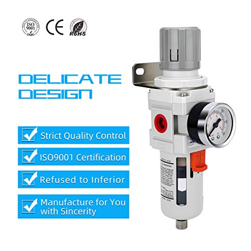 NANPU 1/2" NPT Air Compressor Filter & Pressure Regulator Combo w/Gauge Semi-Auto Drain
