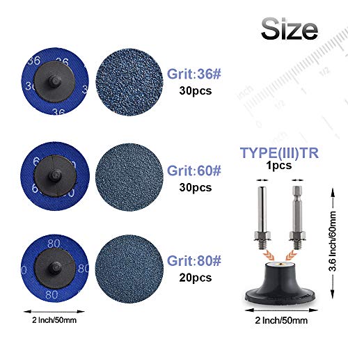 80 Pcs 2 inch Die Grinder Sanding Discs with More 4Pack 1/4" Disc Holders, Zirconia Coated 36/60/80 Grit for Surface Prep