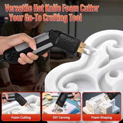 300W Hot Knife Foam Cutter, 600°C Fast Heat, With 4 Blades, Active Cooling Black