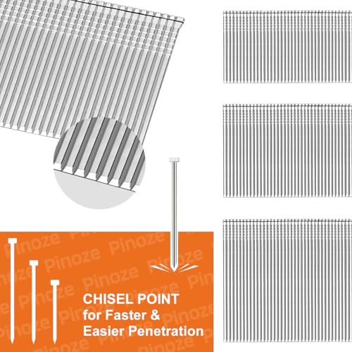 PINOZE 16 Gauge 304 Stainless Steel Finish Nails, 1200-Count (2-1/2", 2", 1-1/2") 16GA SS Finishing Nails, Assorted Framing Nail Gun Nails for Pneumatic, Electric Finish Nailer
