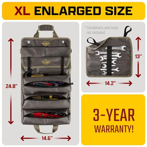 The Ryker Bag PRO Tool Roll Organizer - Motorcycle Tool Bag With 4 Detachable Pouches & Wrench Organizer for Mechanic - Small Car Portable Tool Bag - Gifts for Dad
