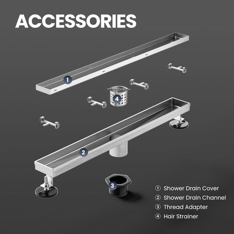 Linear Shower Drain 12 Inch, Shower Drain with 2-in-1 Tile Insert Panel, Brushed AISI 304 Stainless Steel Linear Drain for Fast Drainage, Floor Drain for Bathroom, Kitchen, Garage & More