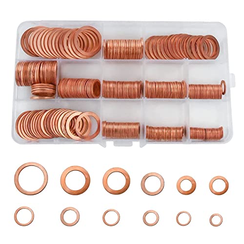 Muhize 150PCS 8 Sizes and 300PCS 12 Sizes Copper Metric Sealing Washers Flat Washers Assortment Kit (M5 M6 M8 M10 M12 M14 M16 M18 M20) Bundled Products