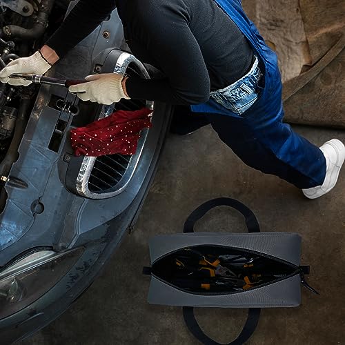 MELOTOUGH Utility Tool Tote bag Combo Kit-Includes 2 Medium Tool Organizer Bags for Electrician, Plumbing, Gardening, HVAC & More (Black&Grey&Blue)