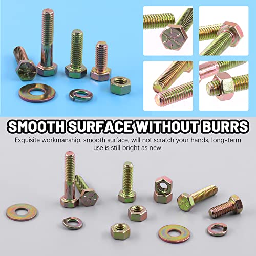 Glarks 240Pcs Grade 8 Coarse Thread Hex Bolts Nuts Screws Washers Assortment Kit, 1/4-20 5/16-18 3/8-16 Inch 12 Size Hex Head Cap Screws and Hex Nuts Flat Washers Lock Washers Set