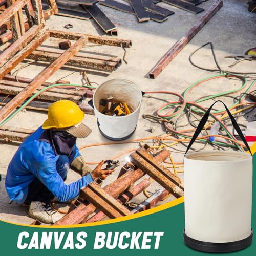 2 Pack Utility Canvas Tool Bucket 9" D x 14" H All Purpose Canvas Bucket Bag, Truck Tool Organizer with Plastic Bottom for Store Work Accessory