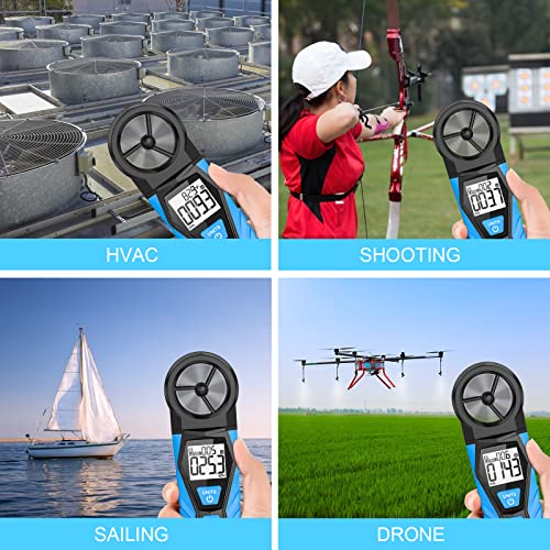 Wind Gauge Digital Anemometer MESTEK Wind Meter Handheld Wind Speed Air Temperature Max Wind Gauge Measure 1.1~30m/s Wind Speed for Windsurfing Kite Drone Flying Sailing Surfing HVAC CFM
