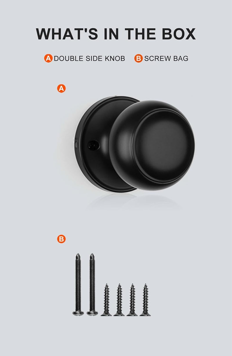 Haidms 3 Pack Black Dummy Door Knobs, Half Matte Black No-Turning Dummy Closet Doors Single-Sided Door Locks (6 Pieces/3 Pairs)