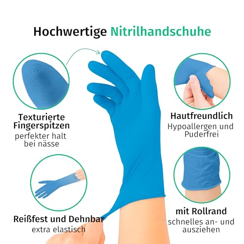 Box of 200 Nitrile Disposable Examination Gloves (XL, Blue), Powder-Free, Non-Sterile, Latex-Free | Puderfreie Einmalhandschuhe für Tattoo, Werkstatt, Küche, Reinigung und Haushalt; vielseitig für Gewerbe und Alltag