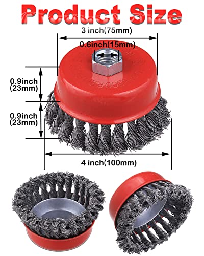WENHUALI 4" Coarse Twisted Knotted Wire Wheel Cup Brush for Angle Grinder 4 PACK 4'' Cup Brush