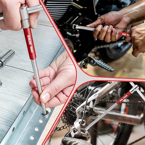 10pcs T-Handle Hex Allen Key Wrench Set 10mm 8mm 6mm 5mm 4.5mm 4mm 3.5mm 3mm 2.5mm 2mm with 3-Way Sliding Handle, Spinning Sleeve, Steel Storage Rack for DIY, Mechanics, Red t handle Hex allen wrench set