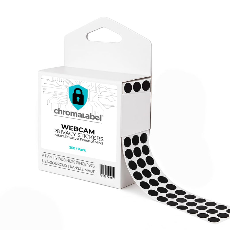 250 Pieces 1/4 Inch Webcam Cover Dots, ChromaLabel Black Privacy Stickers, Laptop Camera Covers for Security and Travel in Dispenser Box 1/4"
