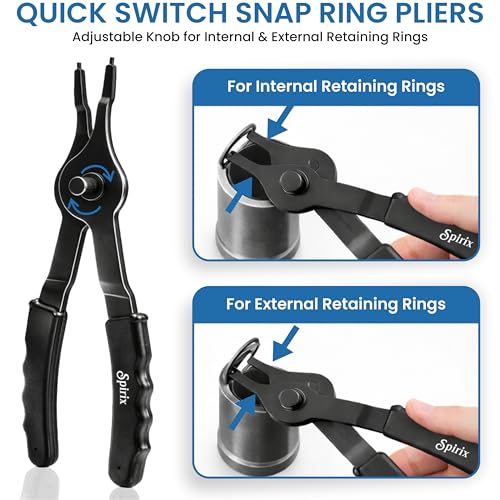 Snap Ring Pliers Set 10 Piece Kit Heavy Duty, Internal External Circlip