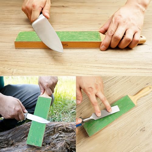 SHARPAL 205H Double-Sided Leather Strop (330 x 60 mm) Kit with 53g Polishing Paste & Angle Guide, Honing Knives | Genuine Cowhide Leather Painting Pad with 57g Polishing Compound and Angle Guide, Knife Strop for Honing Knives, Tools