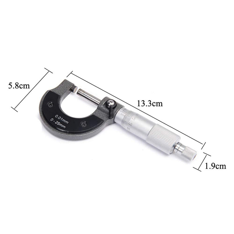 Beslands Outside Micrometer 0-25mm Micrometer Screw Measuring Screw 0.01mm Resolution Micrometer Metric 0-25mm Micrometer