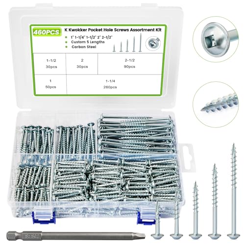1700Pcs M2 M3 M4 M5 Hex Socket Flat Head Screws Assortment and 460Pcs Pocket Hole Screws 1" 1-1/4" 1-1/2" 2" 2-1/2", #8 Wood Screws Assortment Kit