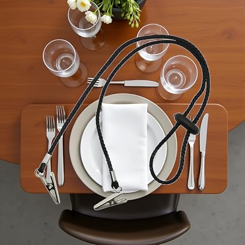 2 Pack Adjustable Bib Holder Napkin Holder Napkin Holder Necklace for Adults Napkin Holder Kitchen Utensils Gadgets Black