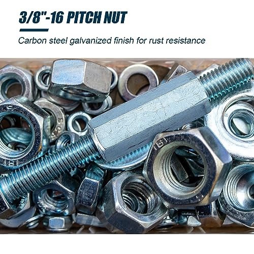 Blulu 50 Pcs Coarse Coupling Nuts 3/8''-16, Zinc Plated Carbon Steel