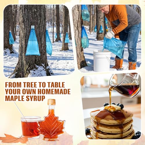 6 Set Maple Syrup Tapping Kit PVC Maple Sap Sack Holder, 3 Gallon Collection Bags, 5/16" Drill, Zip Ties, and Tree Sap Taps Complete Kit Big Capacity for Collection and Harvest 6
