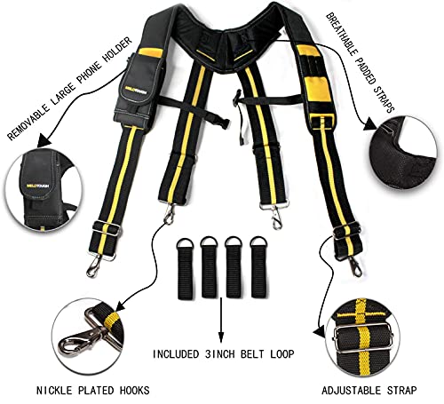MELOTOUGH 1 PACK Tool Belt Suspenders Heavy Duty Work for Carpenter Electrician Work Suspension Rig + 2 PACK Tool Holster Cordless Drill Holster/Hook Single