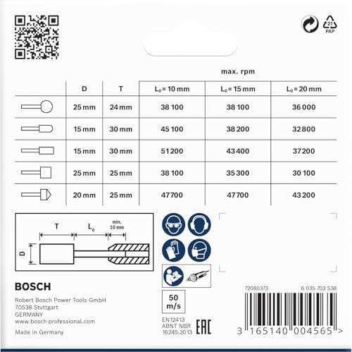 Bosch 1609200286 5-Piece Grinding Stone Set Shank 6 mm Grit 60 15 20 x 24 30 25 25 mm Ø 15 - 25 mm