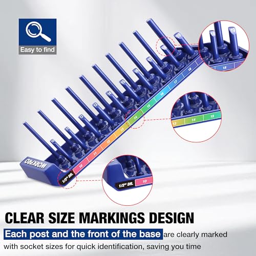 WORKPRO Socket Organizer Set, 8PC 1/4" 3/8" 1/2" Drive Socket Holder 8 Pieces-1/4", 3/8", & 1/2" DR, SAE & Metric