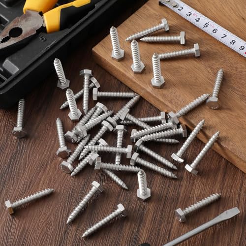 Zonon 200 Pcs 1/4" X 1-1/2" 304 Stainless Steel Lag Screw for Wood, Silver 1/4" X 1-1/2"
