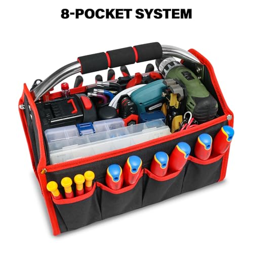 HAUTMEC 13 Inch Tool Bag, Foldable Open Top Tool Bag with Stiff Frame, Heavy-Duty Tool Tote with Padded Handle, Water-Resistant Base, Portable Tool Organizer for DIY & Jobsite Use – TB0001 13-Inch
