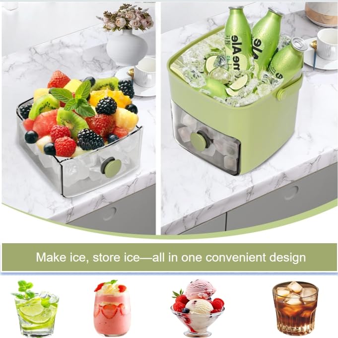 Ice Cube Tray with Lid & Bin Ice Maker for Freezer Ice Trays Ice Container- Ice Molds for Whiskey, Cocktail, Coffee Drinks, Beer with Ice Tongs Kitchen Gadgets Tools (Green) Green