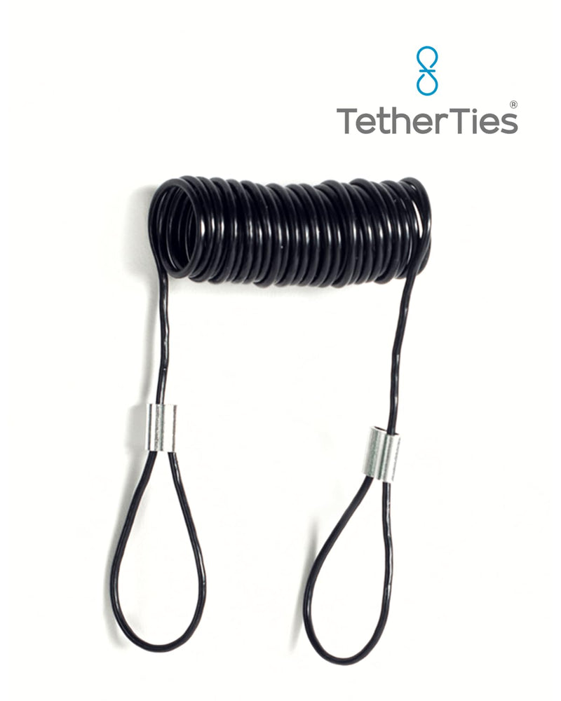 Coils 5 Pack - Extendable, Expandable, Retractable Cable Tethers, Anti Theft Cable Locks, Security Cable with Nylon coated stainless steel wire, Free Crimping Tool, Secure Devices Black Tetherties Coils Cable Tethers