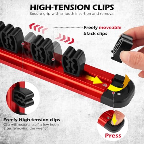 3-Piece Magnetic Screwdriver Organizer and Wrench Organizer, 42-Slot Screwdriver and Wrench Holder, Magnetic Aluminum Rail Tool Organizer for Tool Box Drawer Wall-Mount Storage,Red(Tools not Included) 3-Pack Red (42-Slot) Pro Set