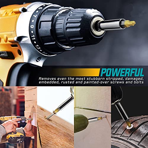 Gifts for Men - 22Pcs Titanium Damaged Screw Extractor Set, Remover for Stripped Head Screws Nuts & Bolts Drill Bit Tools for Easy Removal of Rusty & Broken Hardware High Speed Steel Superb Gift Gold