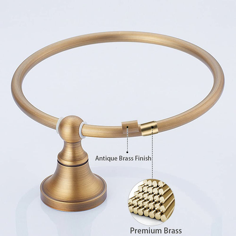Leyden Towel Ring Antique Brass Hand Towel Holder Bathroom Accessories Brushed Shower Towel Hanger Round Wall Mounted Retro Brass